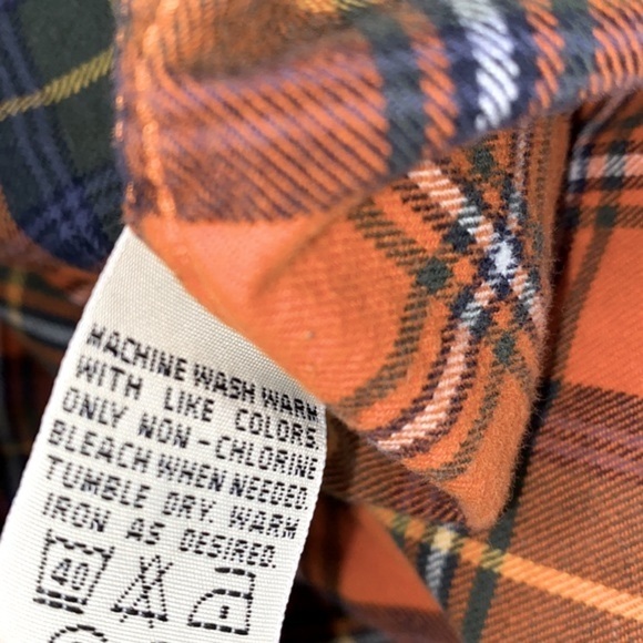 Eddie Bauer vintage orange plaid flannel button down cotton shirt size large - Picture 5 of 5
